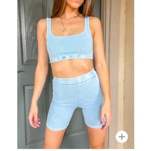 Emory Park Stone Wash Workout Crop and Biker Short Set
